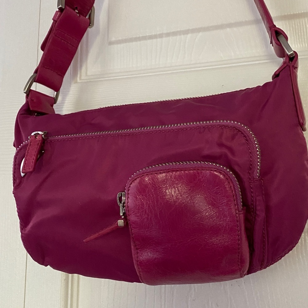 Francsesco Biasia Vintage Bag Grecia Shoulder Bag Nylon With Leather Trim Pink - Picture 5 of 14